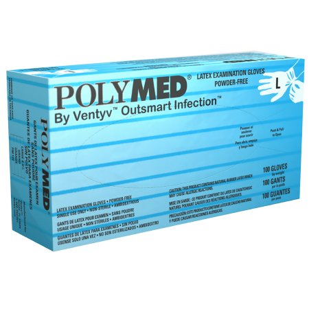 Gloves Exam Polymed® Large NonSterile Latex Standard Cuff Length Fully Textured Ivory Not Chemo Approved (100/BX 10BX/CS) by Ventyv  ID PM104